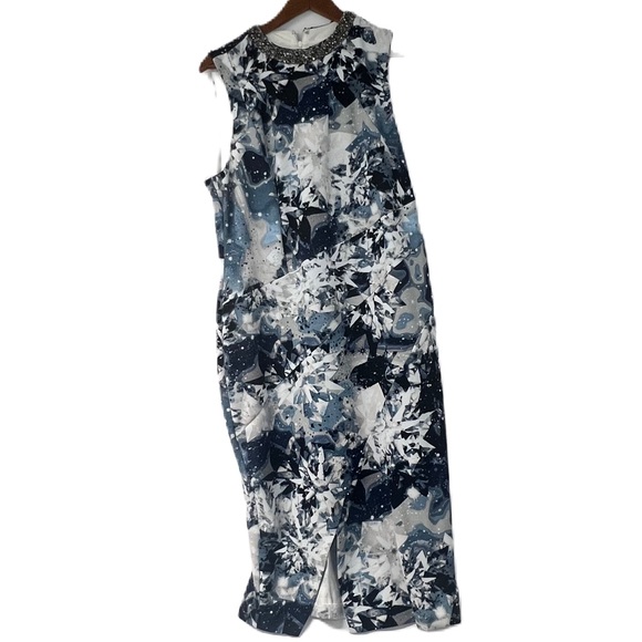 Jennifer Lopez Woman's sz 16 plus body con blue crystal trim collar slit dress - Picture 4 of 8